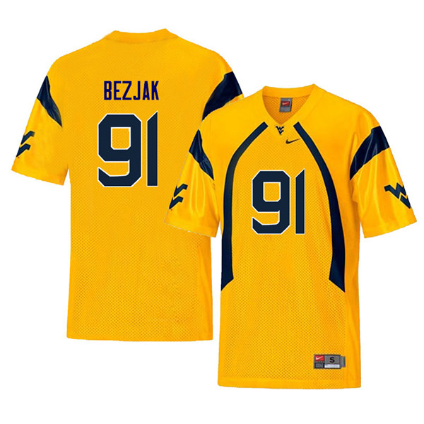 NCAA Men's Matt Bezjak West Virginia Mountaineers Yellow #91 Nike Stitched Football College Throwback Authentic Jersey GW23W66QB